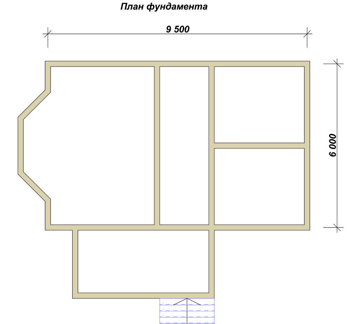 План ленточного фундамента для дома ДБ-129