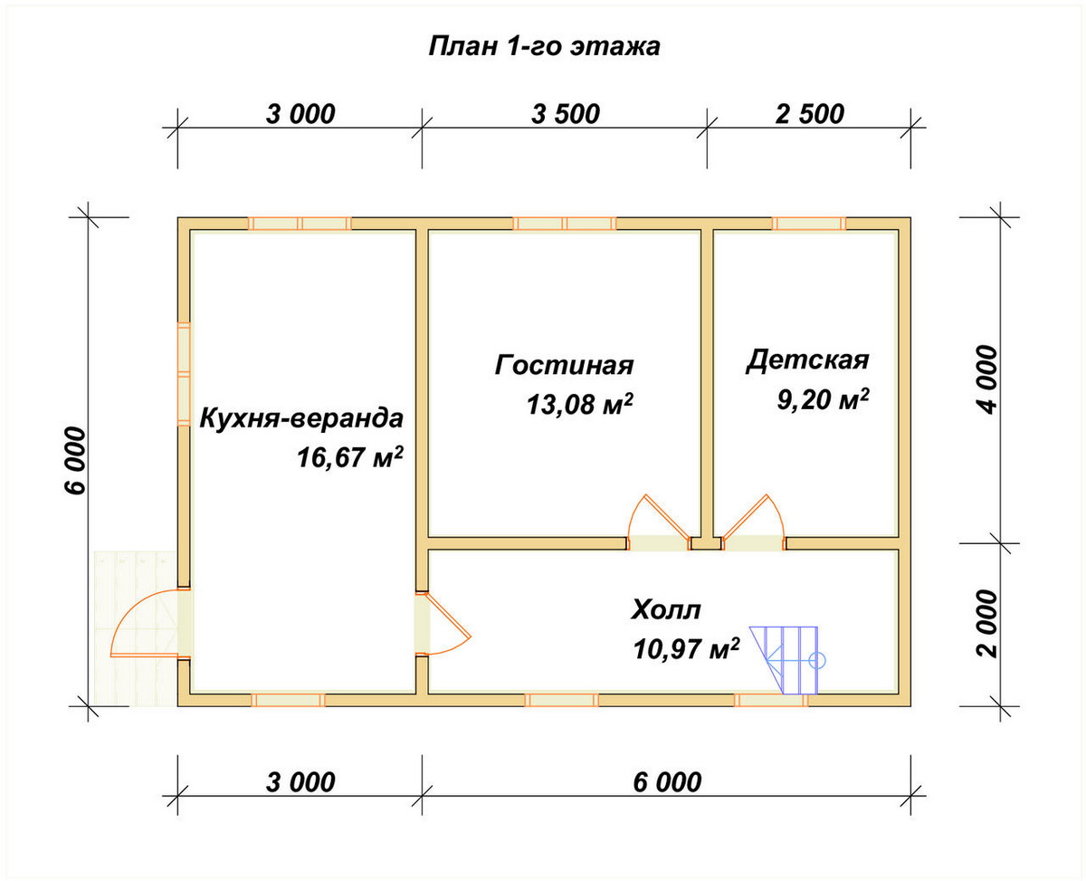 Планировка 1-го этаж дома ДБ-59