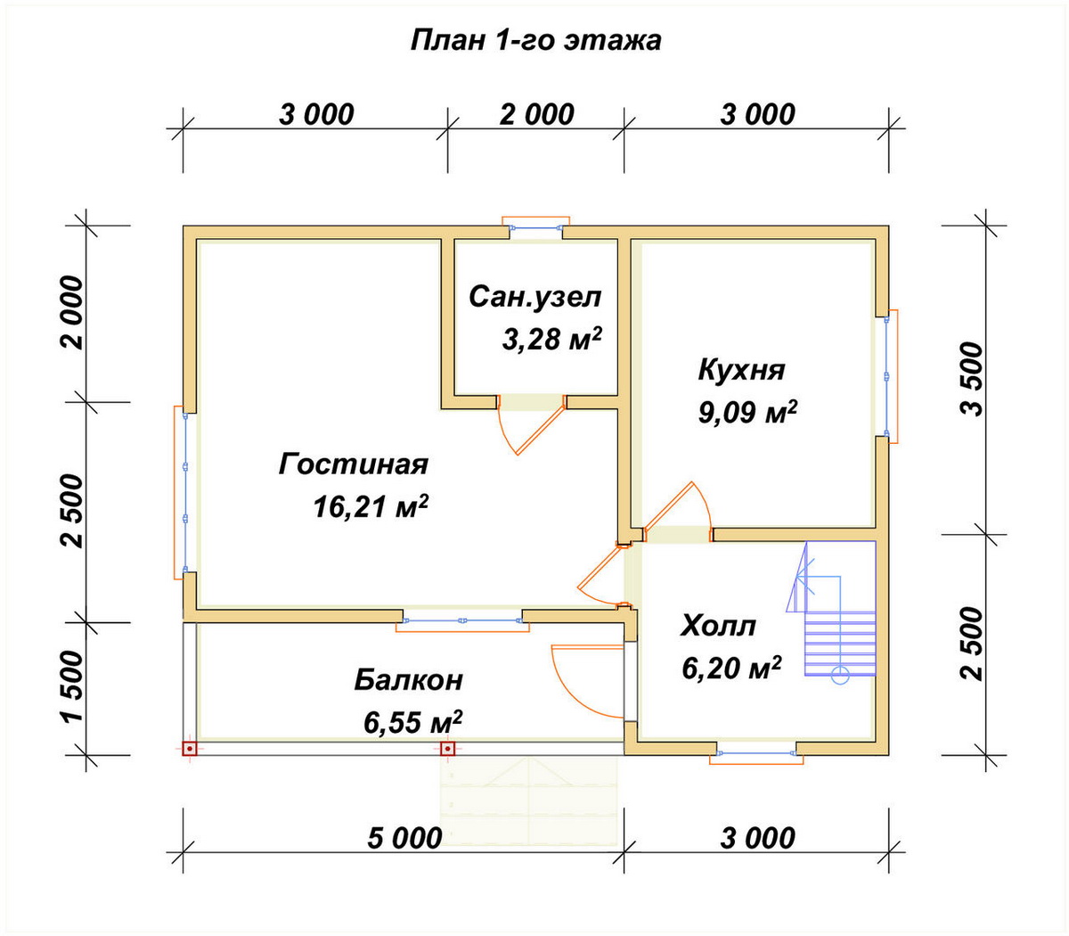 Планировка 1-го этаж дома ДБ-66